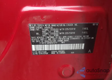 2017 Toyota Rav4 Limited z USA, uszkodzony, nr VIN 2T3DFREV0HW561217